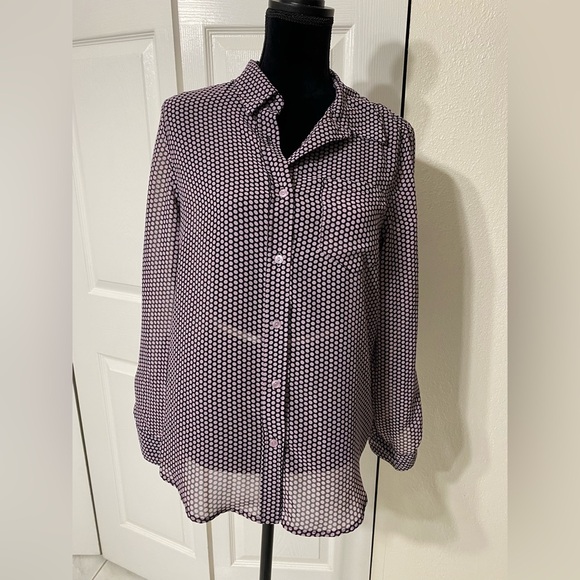 - Nanette Lepore Black Violet dots blouse size M - Picture 1 of 8